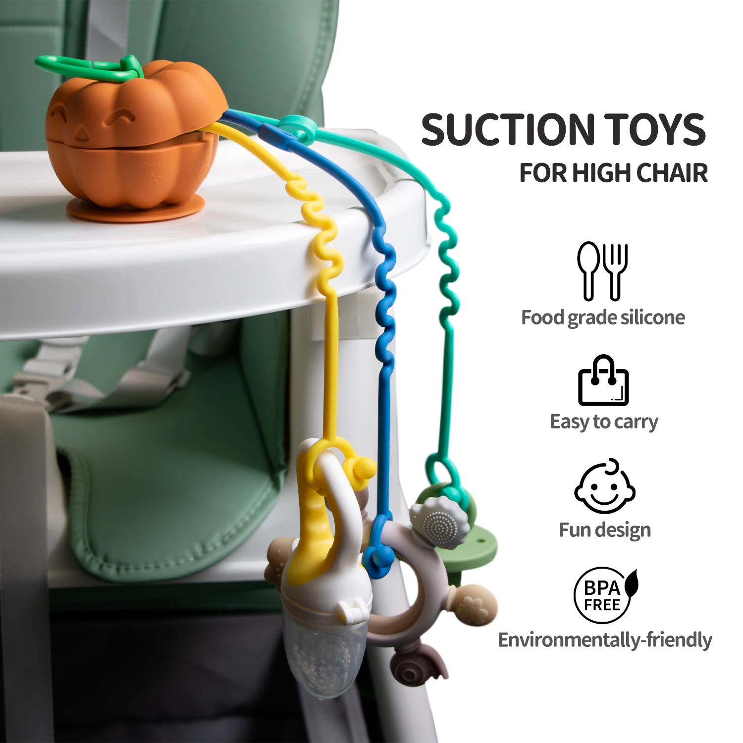 Silicone Teether Suction Cup Toy Halloween Pumpkin Shape Baby Teether Toy For Kids With Baby Strap