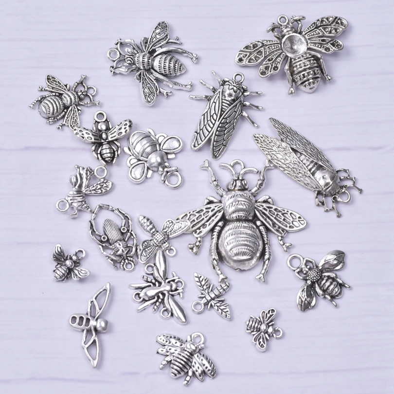 18pcs/lot Mixed Antique Color Alloy Bee Fly Insect Charm Collection Tibetan Style Alloy Bee Insect Pendants DIY Jewelry Making 4