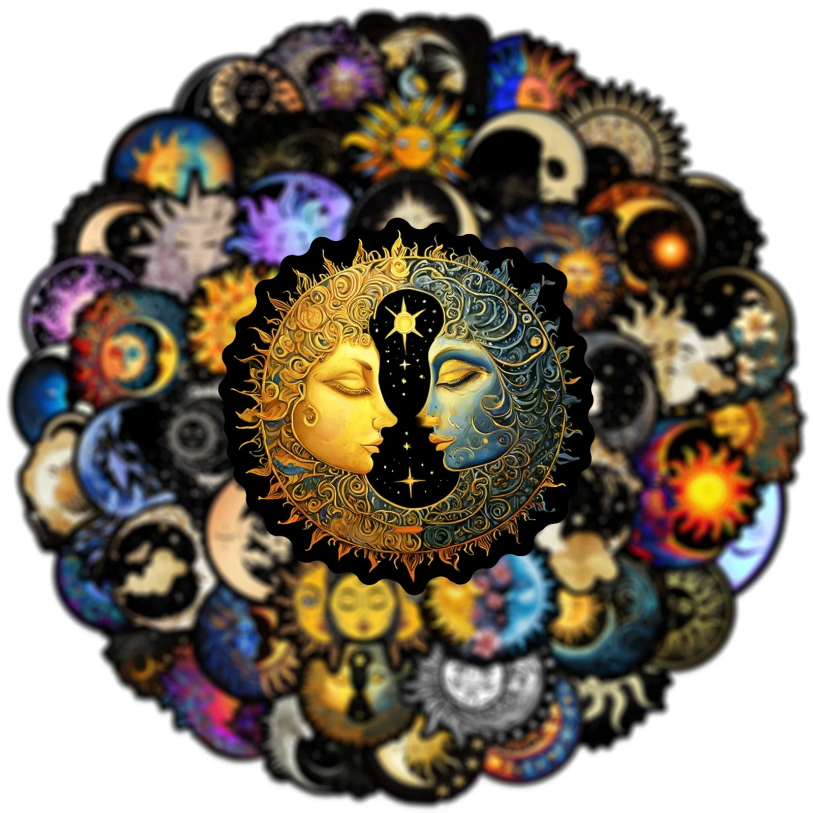 50pcs Whimsical Sun and Moon Waterproof Graffiti Stickers