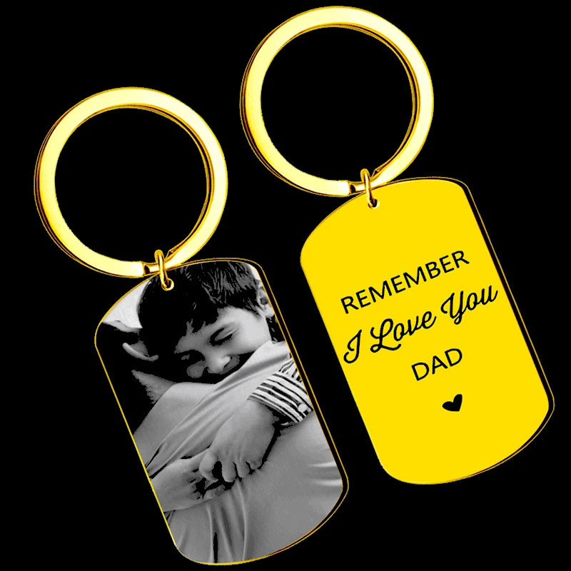 

Father's Day Gift Personalized Photo Keychain I Love You Dad Picture Keyring Birthday Present for Father From Daughter Son