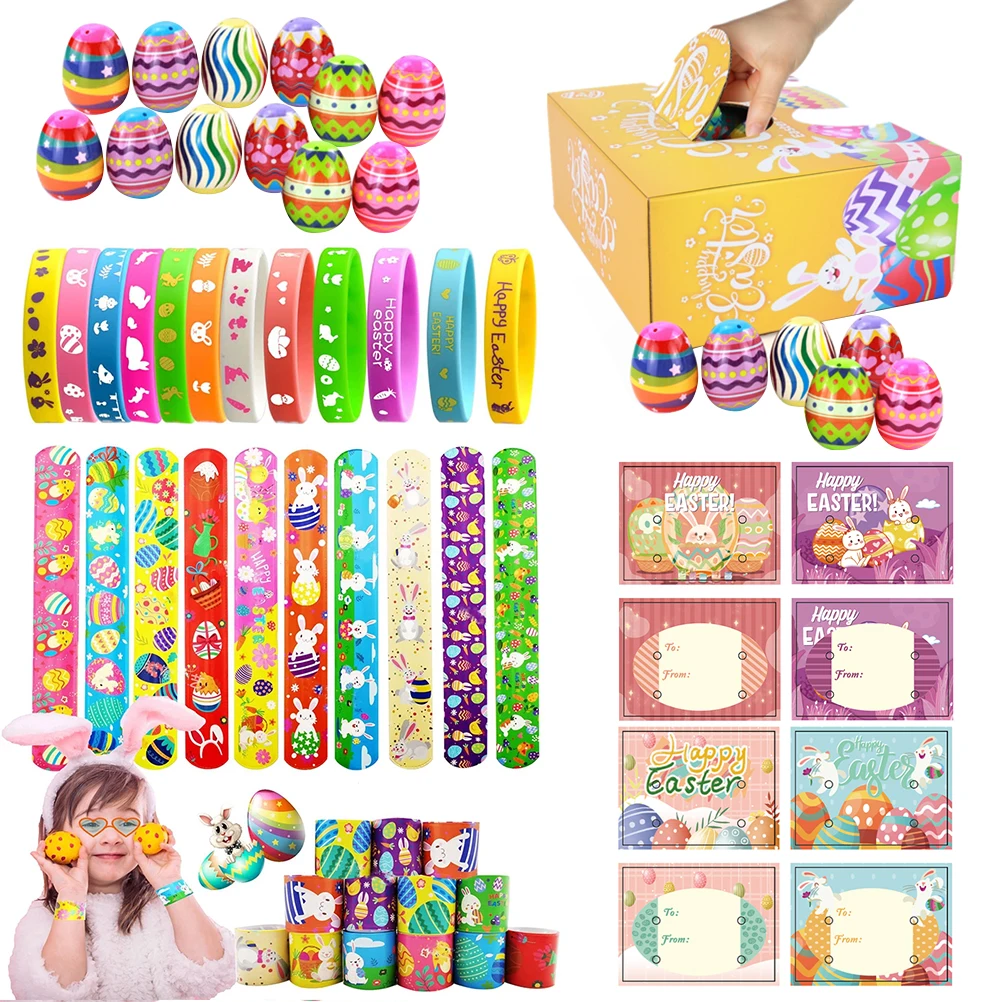52 Pcs Easter Slap Bracelets Rubber Wristbands Set Easter Surprise Egg