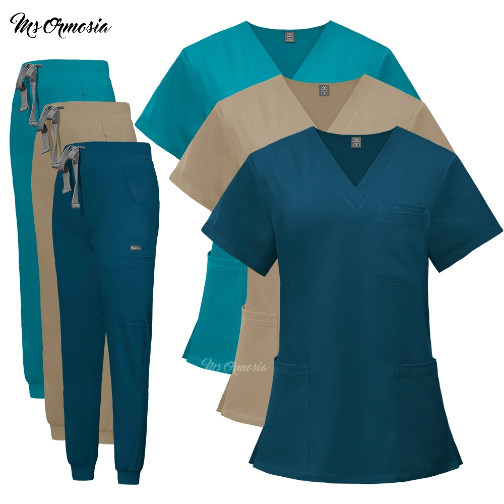 

High Quality Operating Room Workwear Elastic Medical Uniforms Nurse Scrubs Set Pockets Tops Pants Nursing Accessories Mens Suit