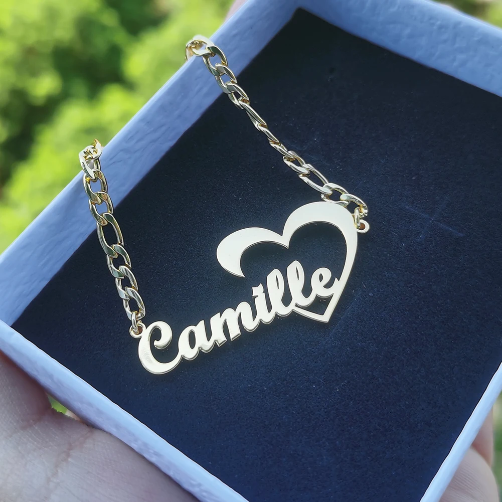 

LeeChee Heart Custom Name Letter Pendant Necklace Personalized Stainless Steel Jewelry Gift