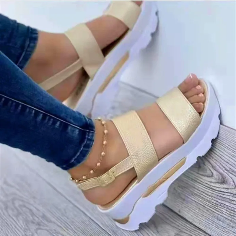 Women Sandals 2022 Summer Fashion Peep Toe Flip Flops Buckle Non-slip Platform Sandals Woman Sandalia Feminina Plus Size 35~43 wide wedge sandals