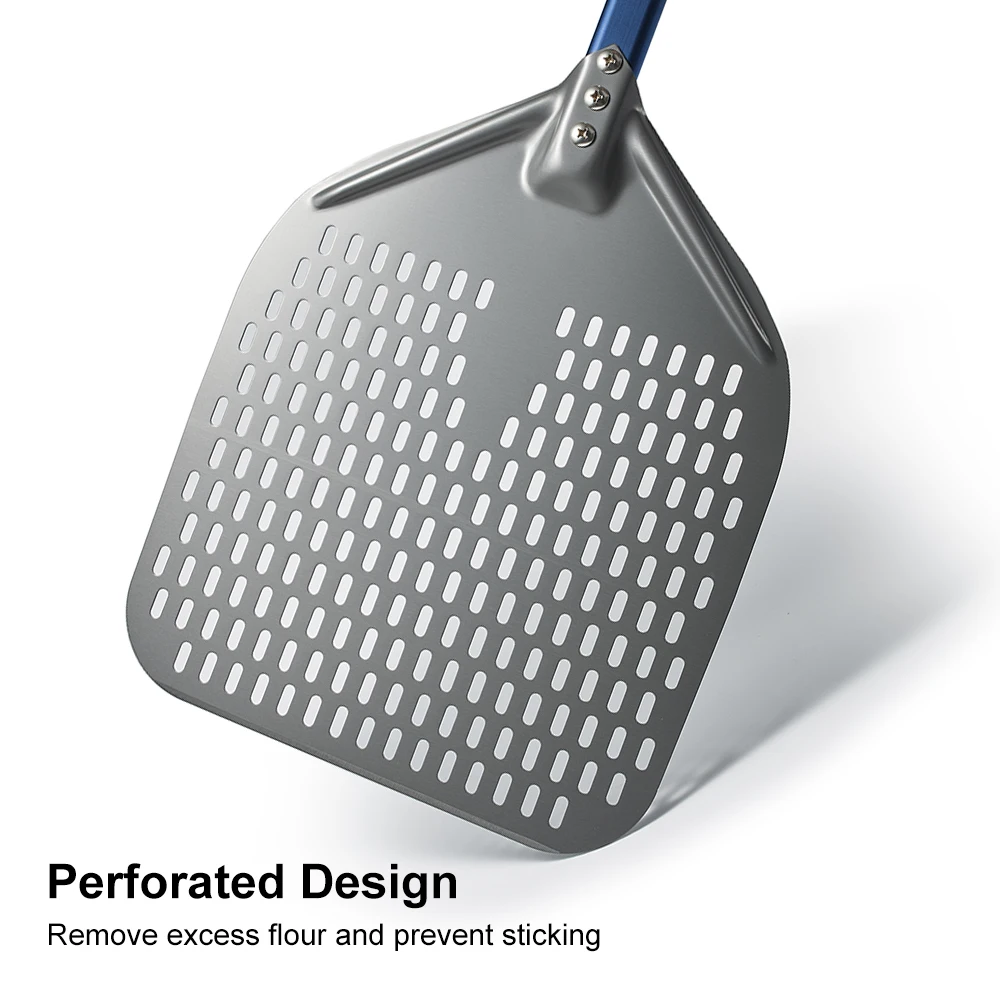 SHANGPEIXUAN 14/13/12 inch Pizza Peel with Flexible Scraper Set Blue Handle Spatulas Hard Anodized Pizza Shovel Tools