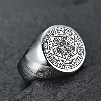 YILUOCD Seal of The Seven Archangels Rings for Men The Key of Solomon Ring Kabbalah Talisman Amulet Stainless Steel Male Jewelry 1