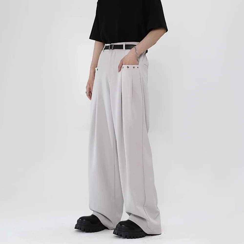 Mens Y2k Basic High Waist Casual Pants 2024 New Genderless Fashion Individuality Pocket Simple Solid Color Wide Leg Pants Unisex