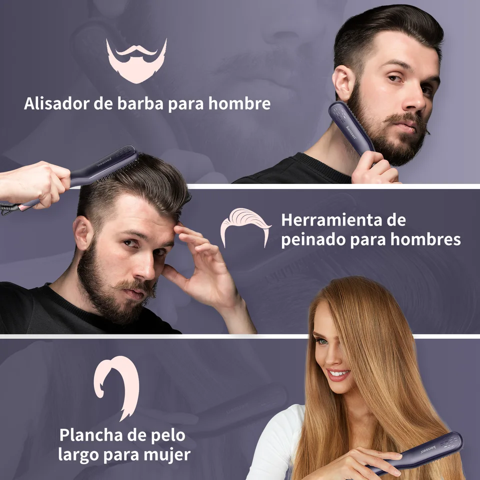 Kensen-cepillo alisador de barba para hombres, peine de