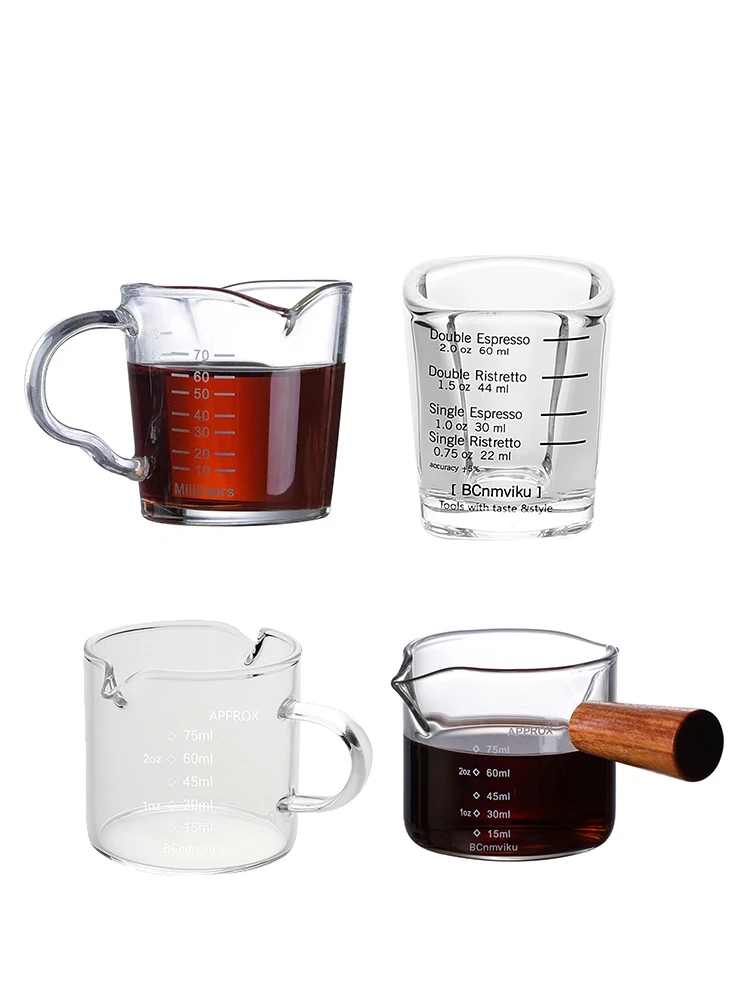 60/75ml Espresso Shot Glass Double Spouts Glass Measuring Cup Heat-Resistant Handle Clear Scale Wine Milk Coffee Measure Jug measuring cup drinking glass