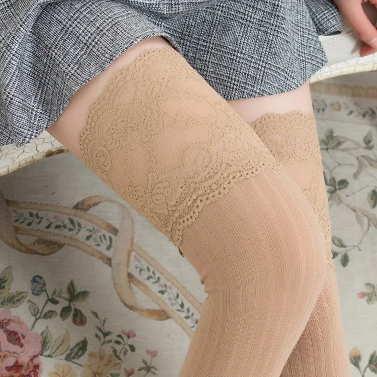 New Autumn Fashion Sexy Lace Stockings Warm Thigh High Stockings Over Knee Socks Long Stockings Girls Ladies Women Warm Tights