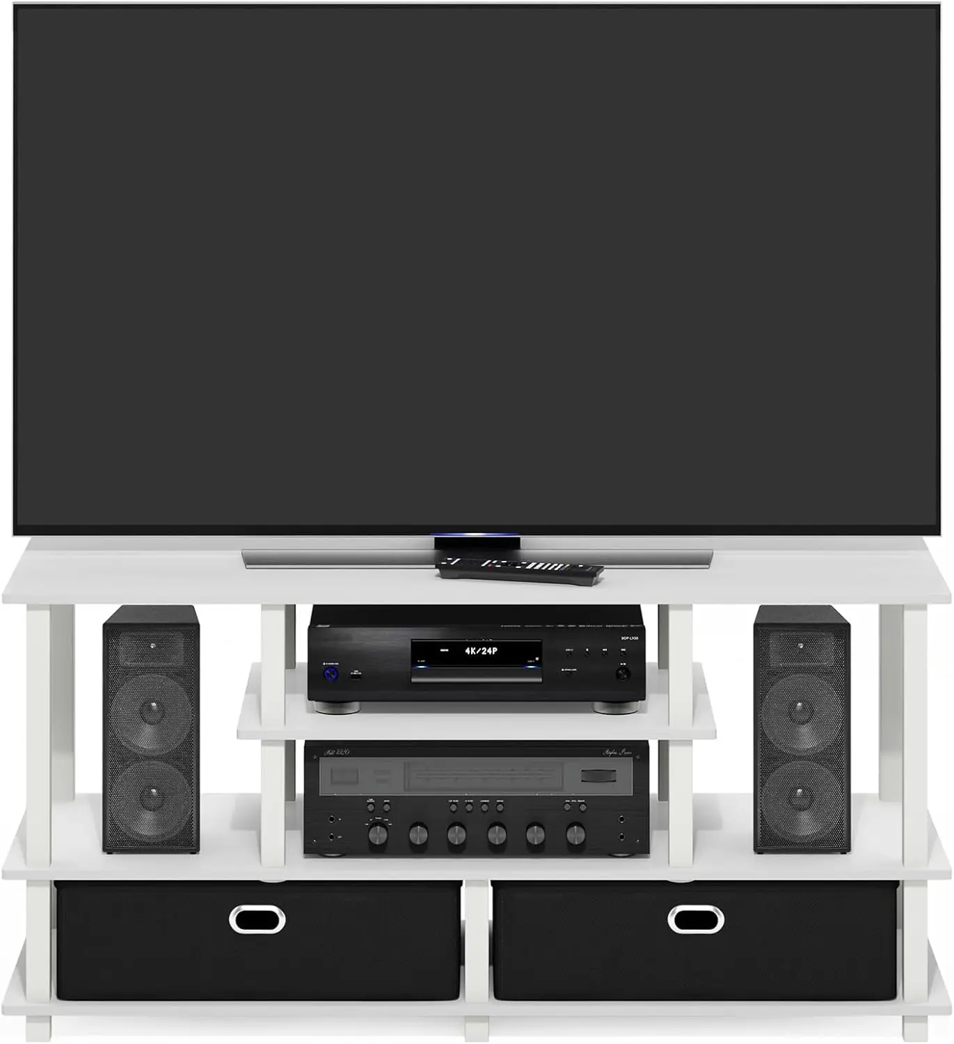 Jaya Large TV Stand for up to 55-Inch TV with Storage Bin, White/White/Black