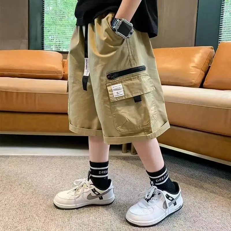 

Boys Shorts Hot Summer Loose Pants Teenager Trouser Clothes Boys Casual Cargo Short Pants Children's Elastic Waist Cotton Pants