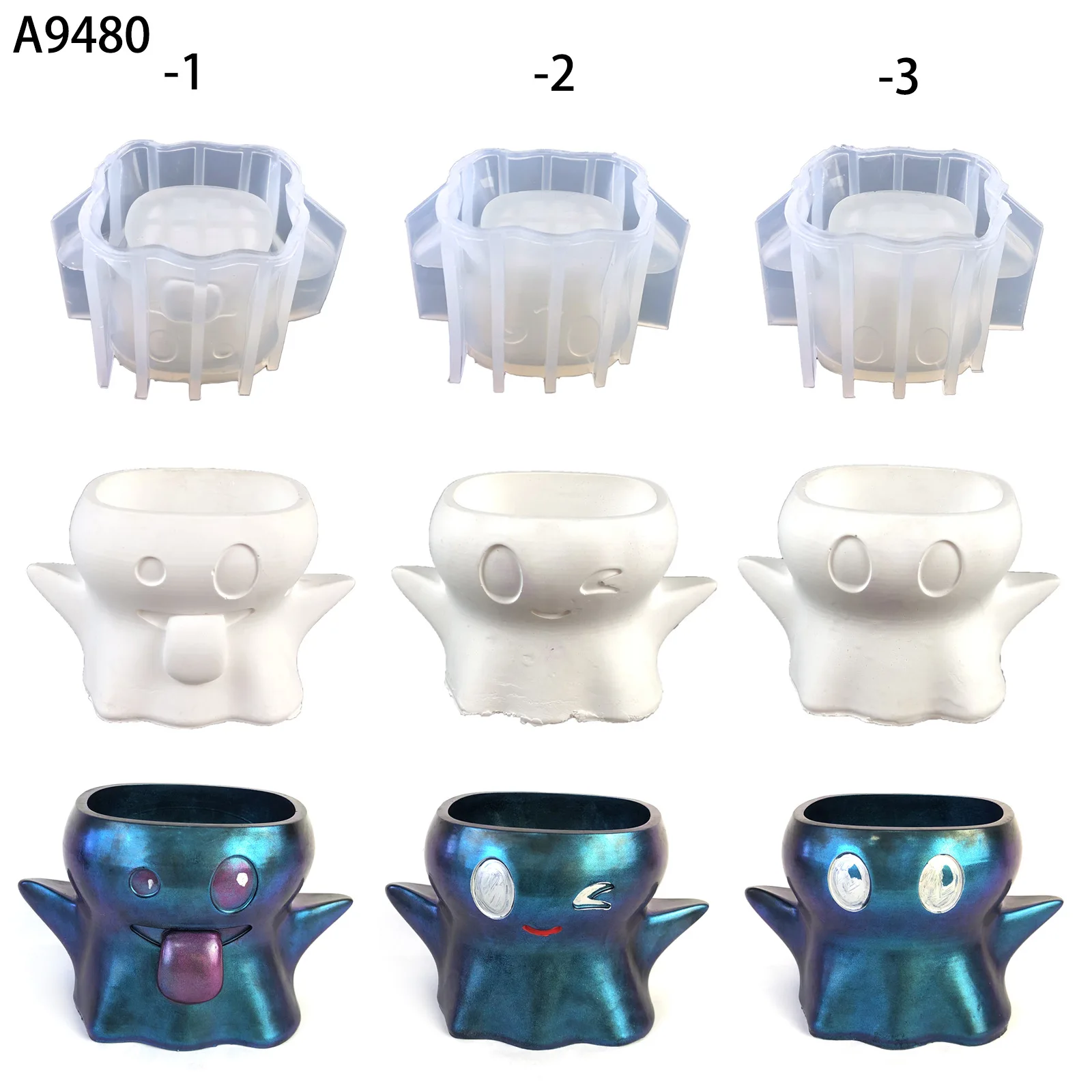 

3 Big Funny Ghost Vase Silicone Mold for Handmade Desktop Decoration Gypsum Flowerpot Pen Case Silicone Mould Handicrafts Making