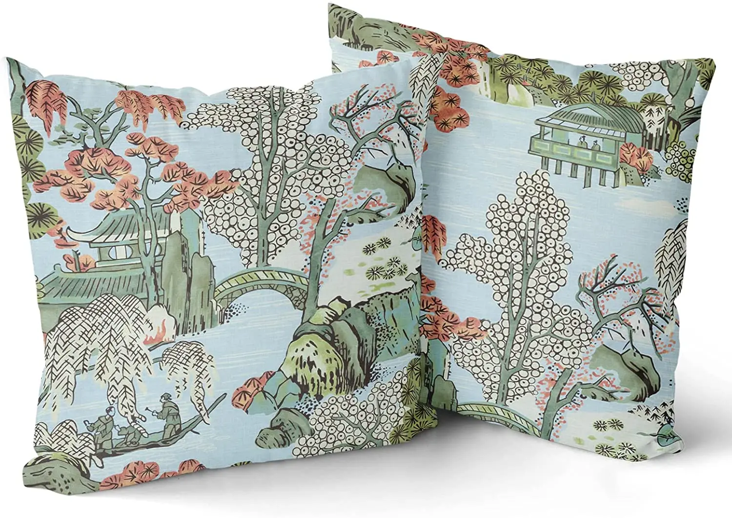 

of 2 Asian Scenic Robin's Egg Cotton Decorative Throw Pillow Case Cushion Cover for Bedroom Sofa Living Room Couch Chair