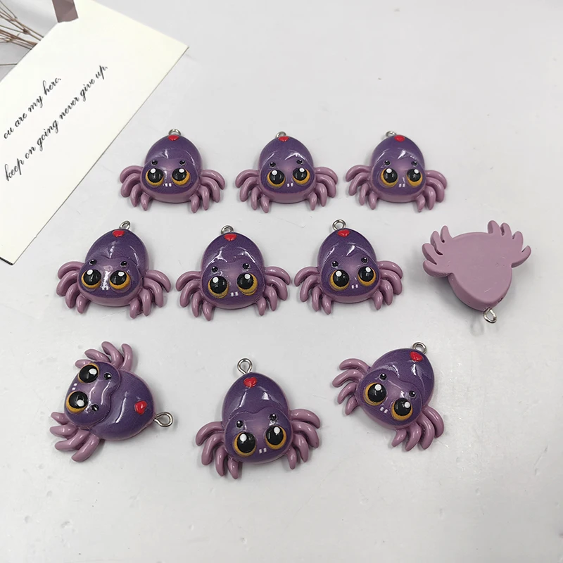 10pcs 축제 할로윈 하트 쥬얼리에 대 한 거미 매력 Kawaii 동물 수 지 펜 던 트 Flatback DIY 키 체인 C1034 만들기