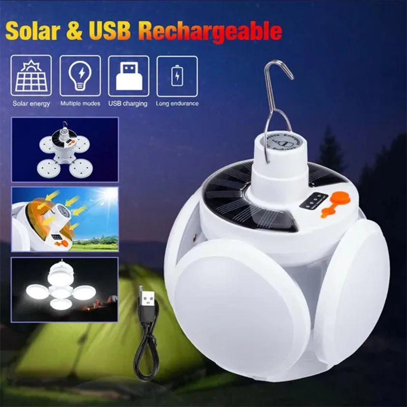 Solar Light Bulb Camping Solar Led Light Usb Rechargeable 5lighting