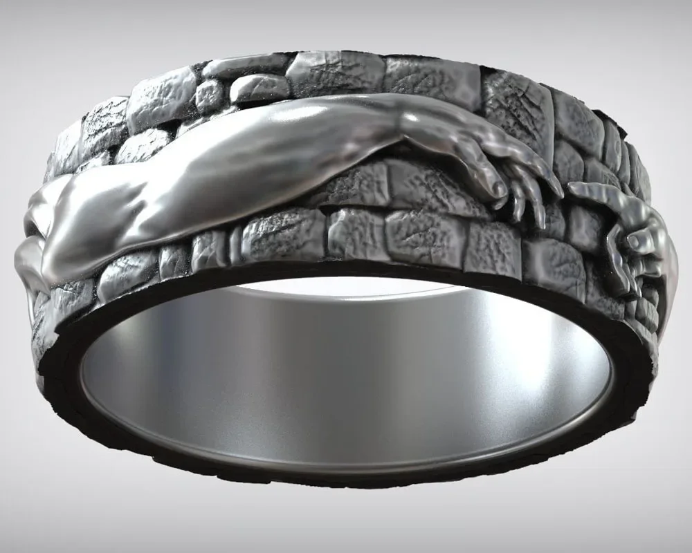 10-13g Hand Of God Ring Creation Of Adam Religious Art Relief Rings  Customized 925 Solid Sterling Silver Many Sizes 6-12