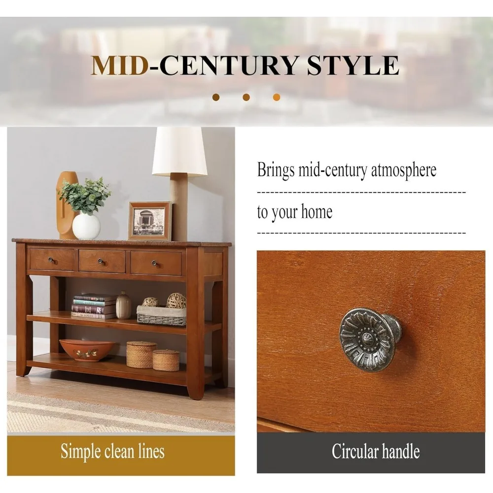 Solid Wood Console Table Entryway Table with Storage Drawers and Bottom Shelf Sofa Table for Storage Entry Hallway, 6