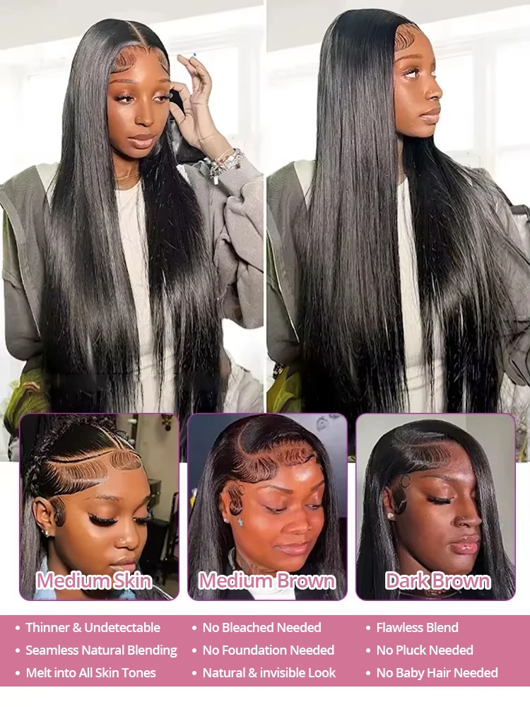 40 46 Inch Bone Straight 7x5 Glueless Wigs Human Hair Ready Wear And Go Pre Cut Lace 100% Human Hair 13x4 No Glue Silky Hair Frontal Wigs For Women 300 High Density Brazilian Preplucked Hairline 3-5 Day Fast Delived 6