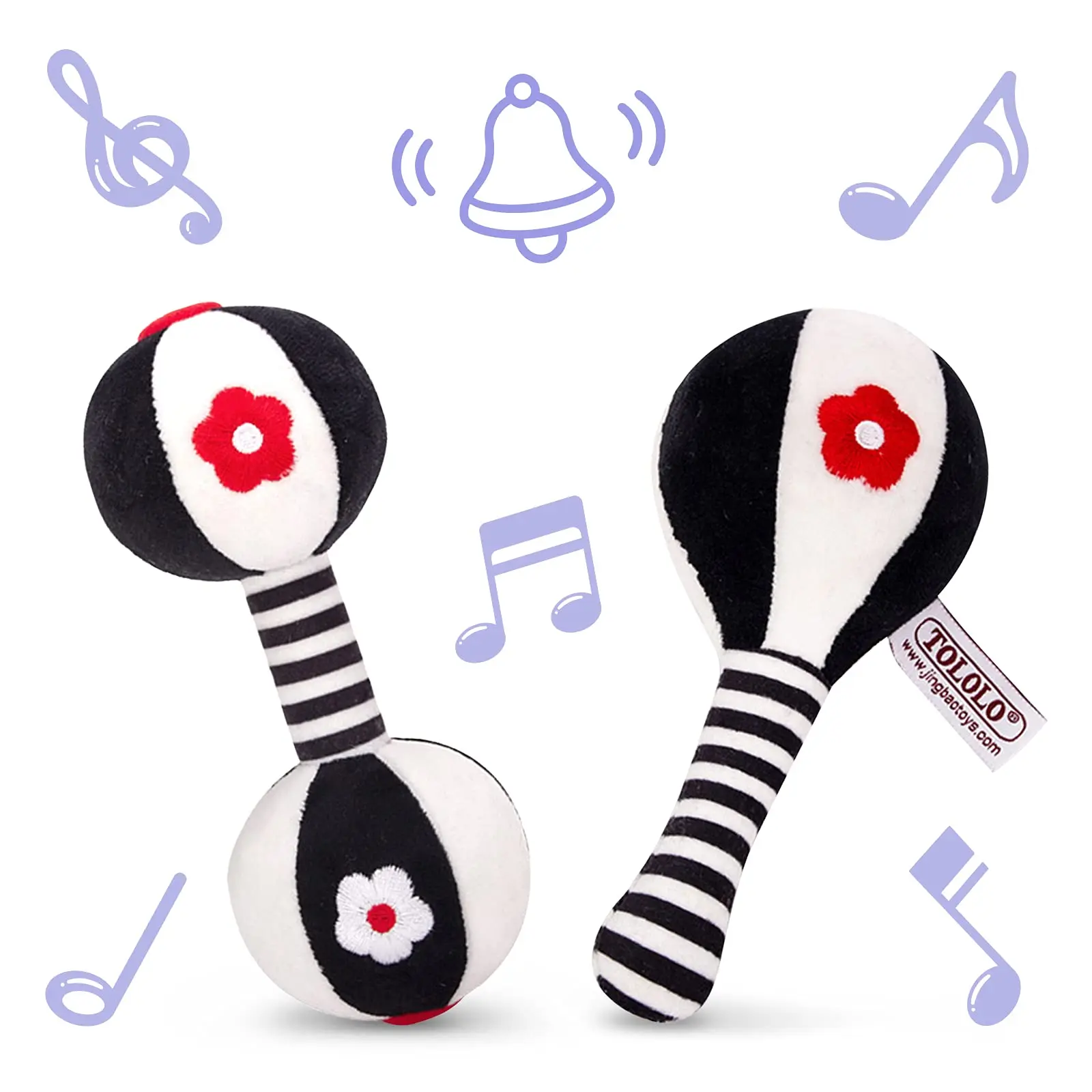 

2PCS Soft Rattles for Baby Black and White Vision Training Sand Hammer Dumbbell Toys for Kids Early Developmental Hand Grip Toys