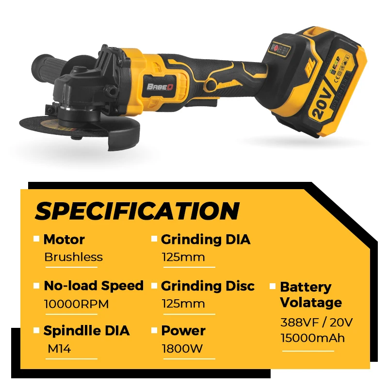 125MM M14 Brushless Angle Grinder 3 Gears Variable Cordless Angle Grinder with Box Li-on Battery Grinding Machine Cutting Tools 2