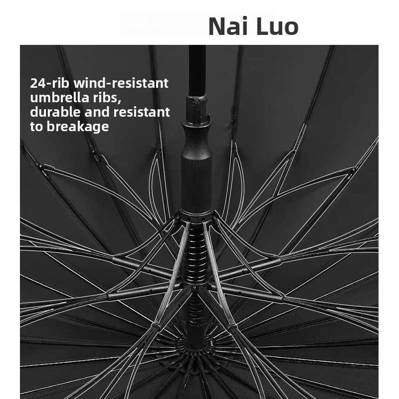 Niello 24 Rib Double Straight Sti Umbrella Busin Thiened Canvas Windproof Sunade Two-way Men's Wooden Handle Rain Um...
