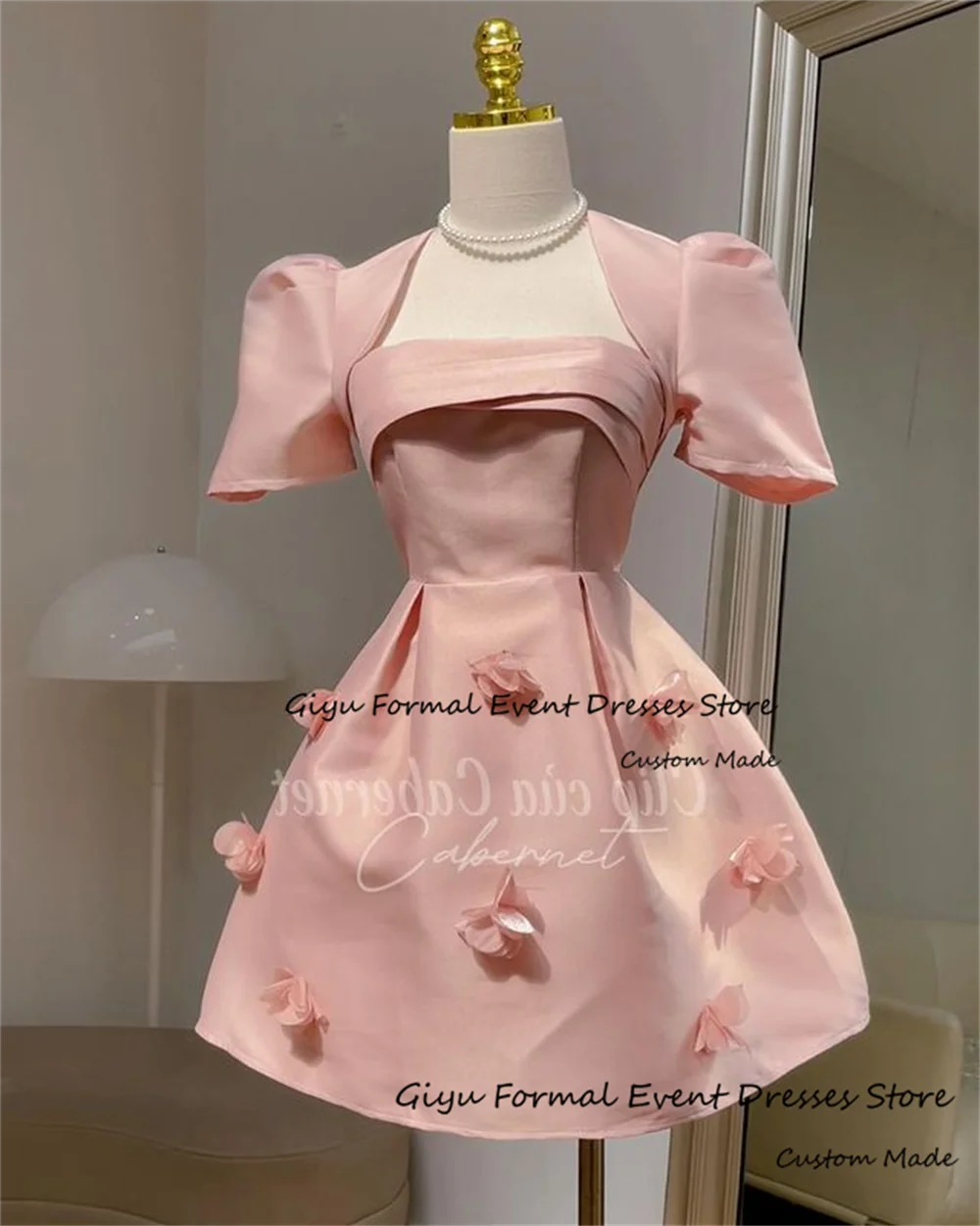Giyu Pink 3D Flowers Cocktail Dress A-line Mini-Length Above Knee Birthday Party Dress Prom Gown Summer