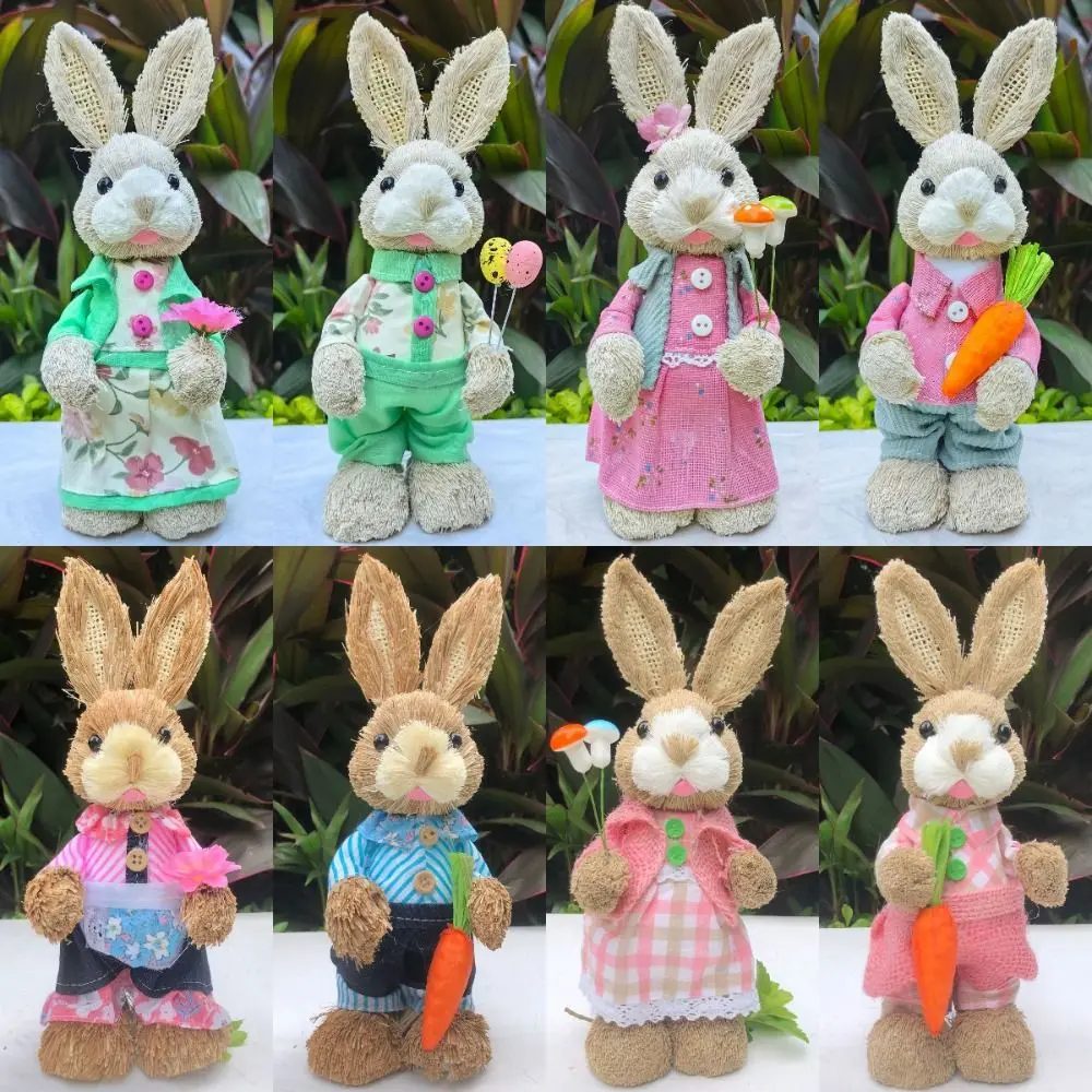 Cute High-25cm Straw Rabbits Handmade Hand Weave Garden Statues DIY Photography Props Bunny Decoration Wedding Ornament garden art decor animal sculpture decorations