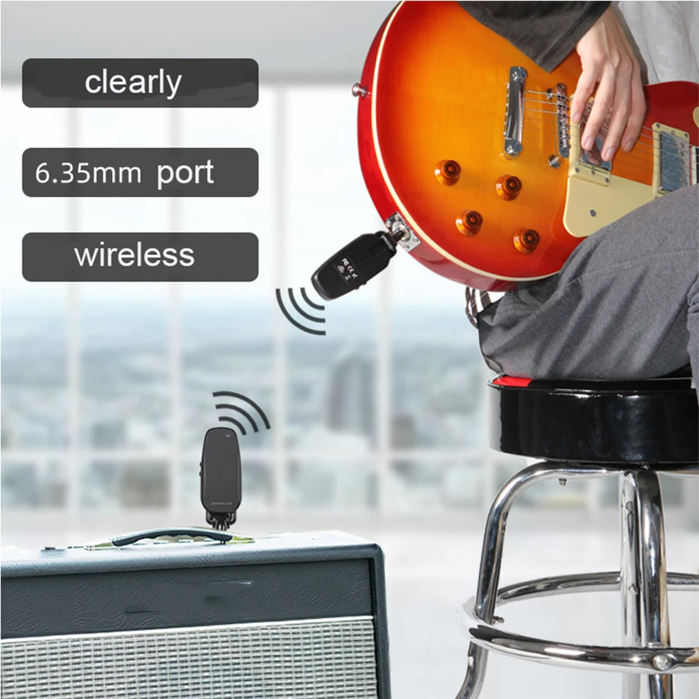 2.4G 무선 기타/베이스 송수신기 시스템 충전식 6채널 오디오 송신기 (일렉트릭 기타/베이스용)
