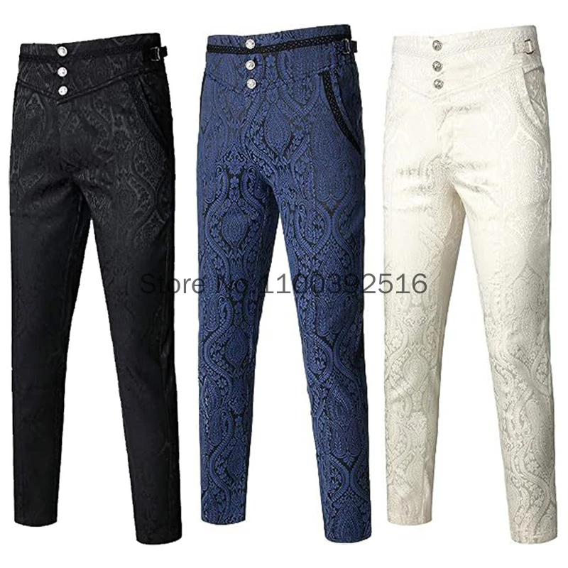 

New Medieval Men's Trousers Jacquard Gothic Steampunk Stylish Buttons Classic Black Burlesque Mens Vintage Pants S-5XL