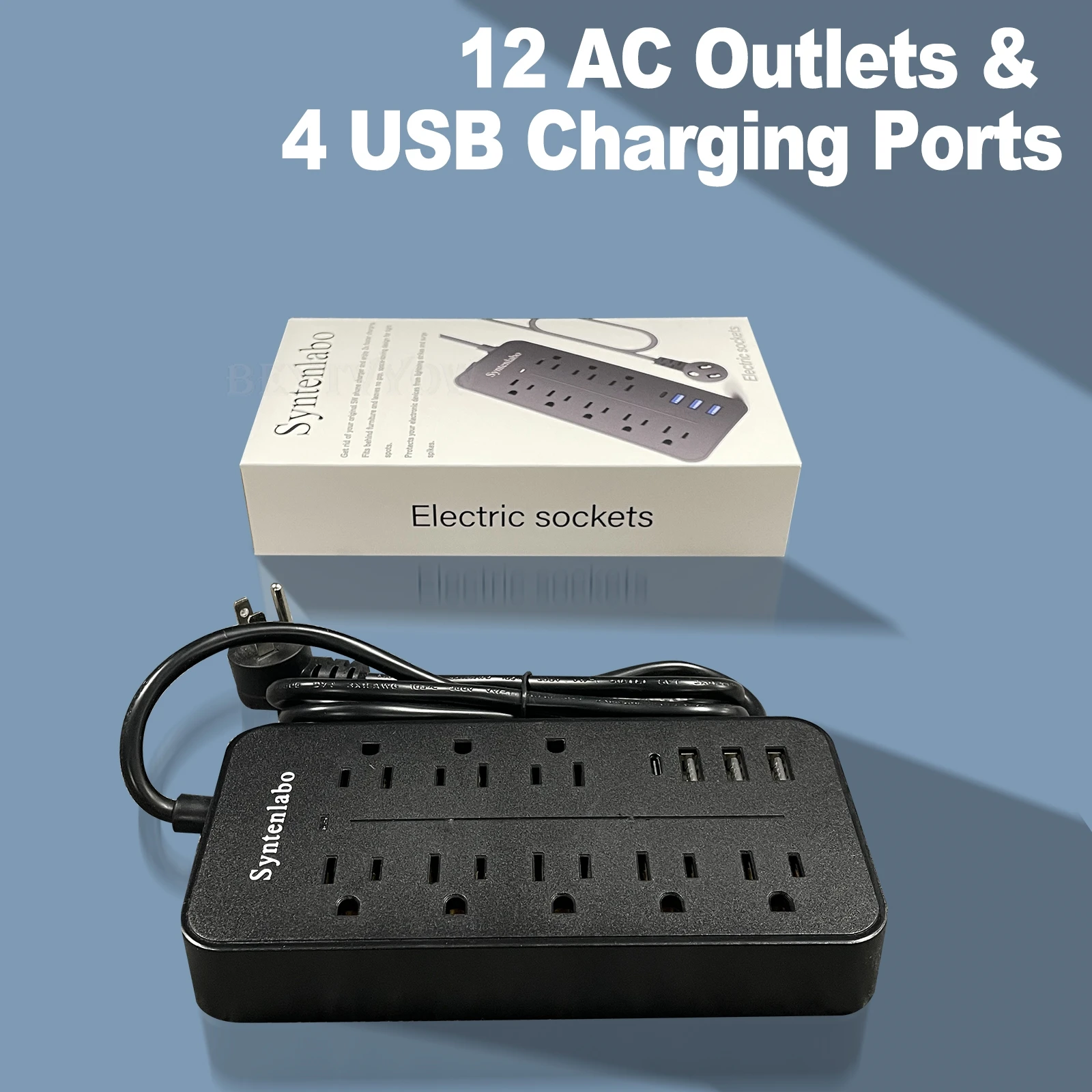 Syntenlabo Electric sockets - 12 AC Outlets & 4 USB Charging Ports, 2x Fast Char