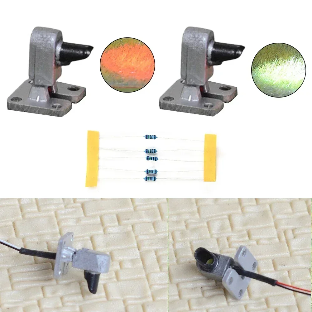 1 set OO/HO Scale Railway Model Lamp Post Two-color Dwarf Searchlight Ground Signal Red/green 3V 20mA miniature figurines miniature ornament