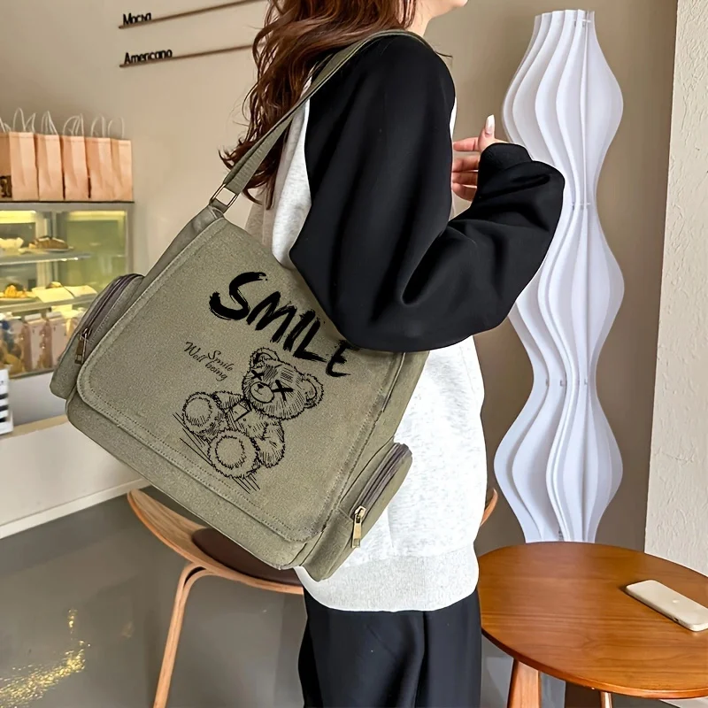 New 3D Smile Bear Print Women's Crossbody Bags Large Capacity Vintage Shoulder Bag Student Specific Laptop Bag