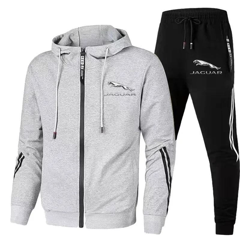 Men's Jaguar Car Logo Printed Workout Suit, 2 Piece Hooded Sweatshirt and Pants, Gym Clothing, New, 2023