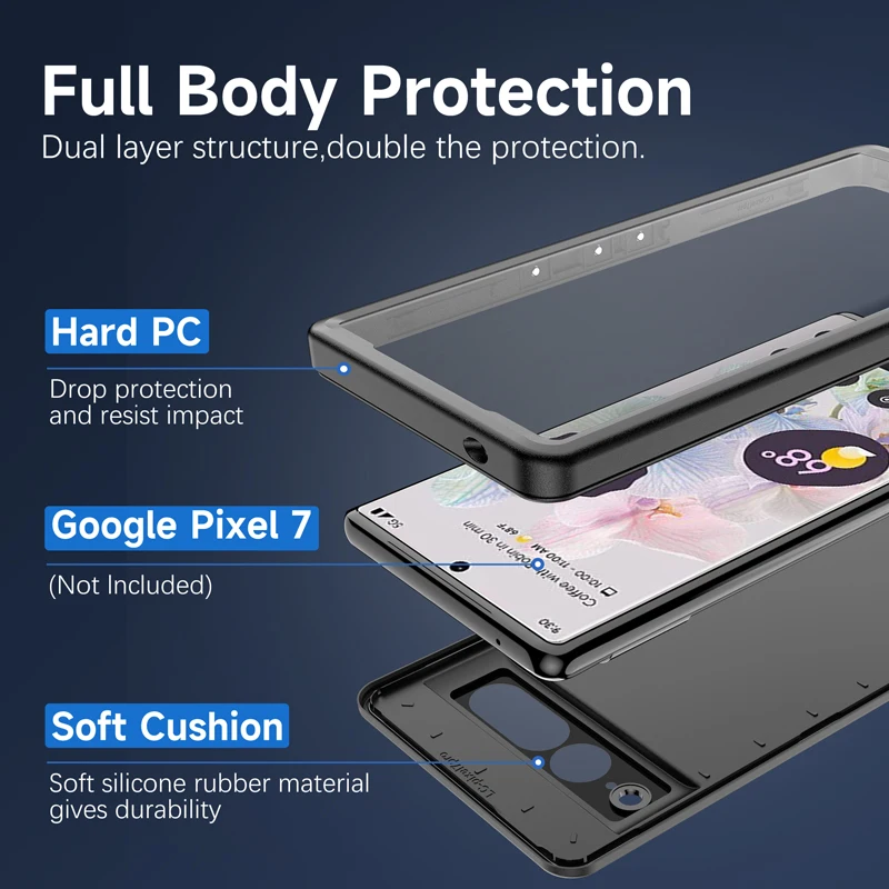 3m Waterproof Case For Google Pixel 7 Full Body Protection Dustproof Anti-Fall Hard PC Cover For Google Pixel 7 Pro Black Case