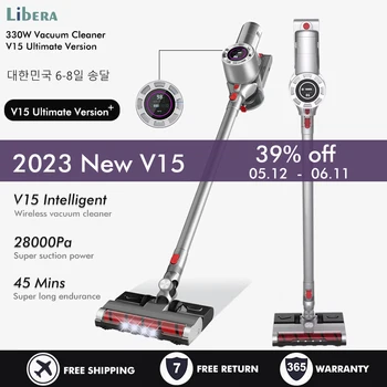 V15 무선 핸드헬드 청소기 28kPa 330W 파워 5-in-1 스탠드 청소기 LED 스크린 전기 청소기 물탱크 청소기 대걸레 조절 가능 진공 바 분해 가능 배터리