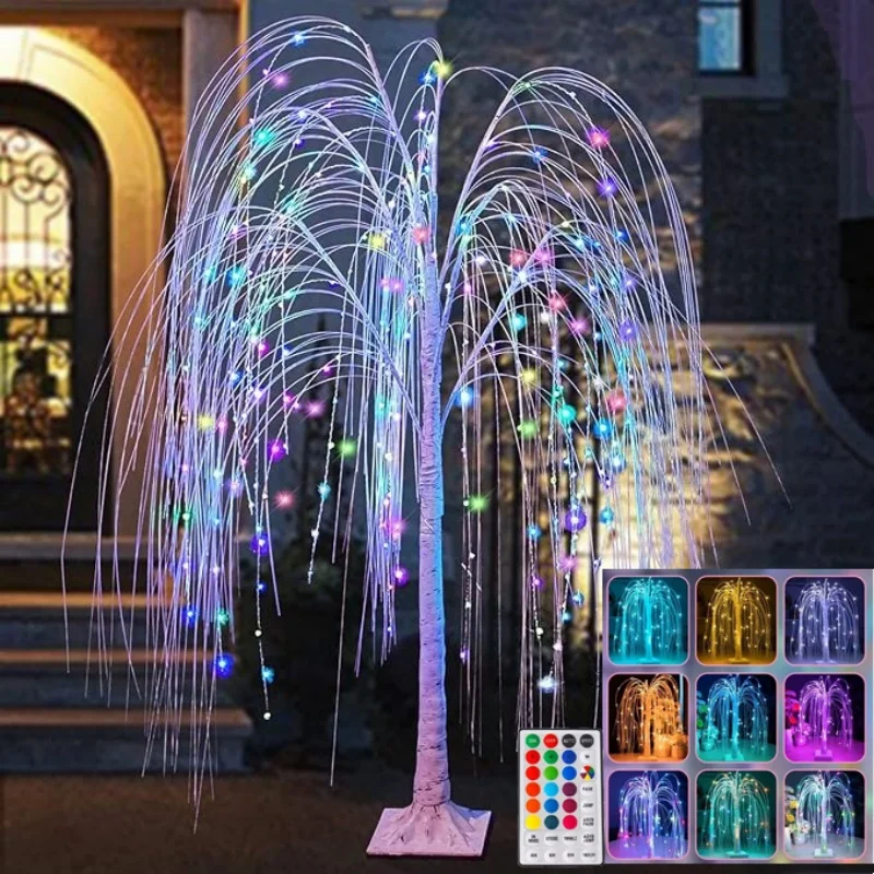 1PC Colorful Lighted Willow Tree RGB LED Tree with Remote Willow Tree with Multicolored White String Lights for Indoor Outdoor