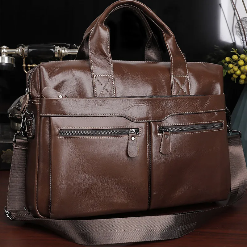 Men Genuine Leather Briefcase Large Business Office Handbag Male Leather 14\