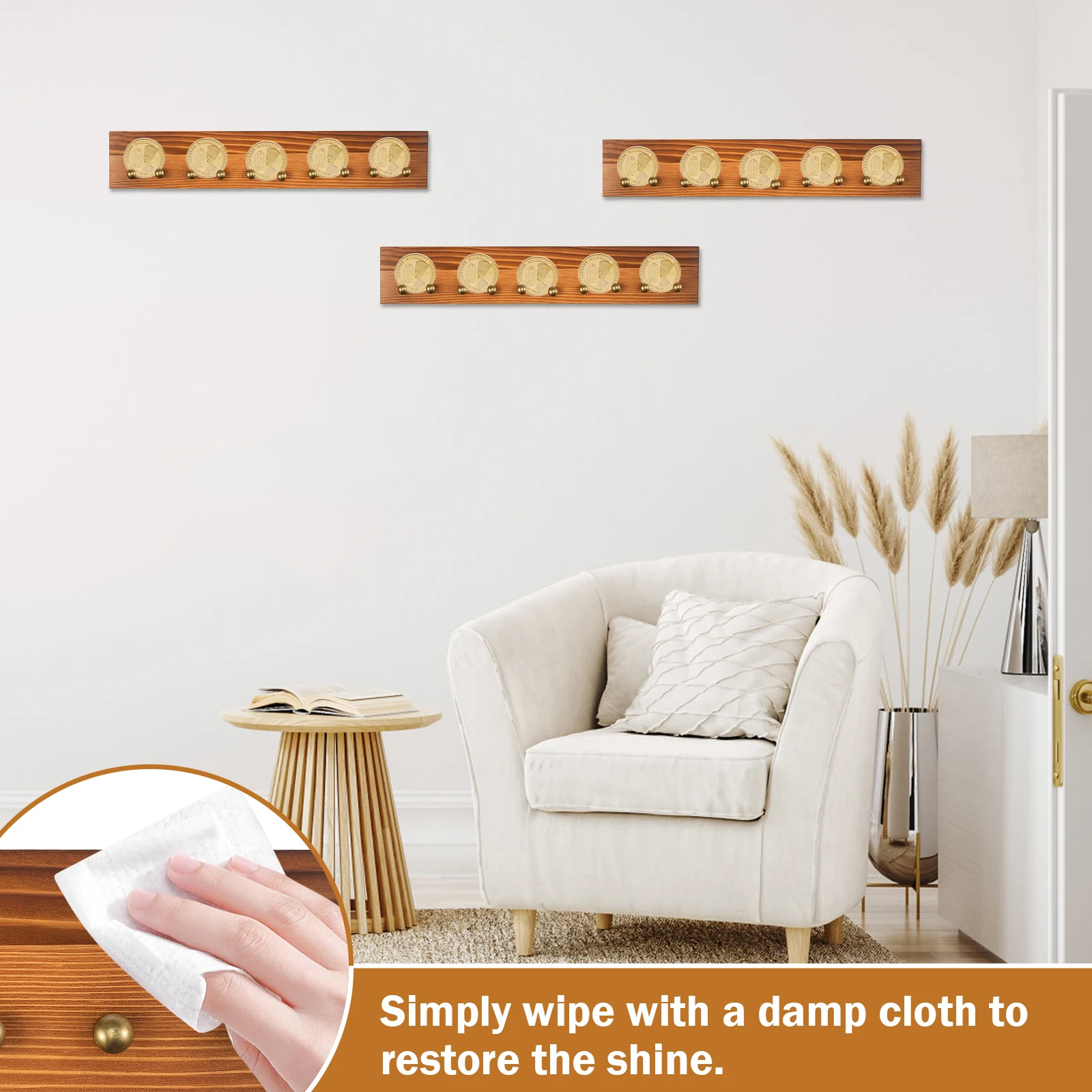3Pcs Wood Challenge Coin Display Shelf Wall Mounted Military Coin Holder Display Case for Home Living Room Wooden Coin Holders 6