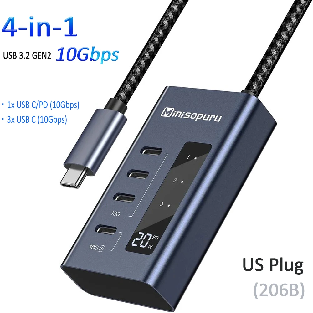 10Gbps 4 Ports Minisopuru USB C Hub For Macbook Air/Pro