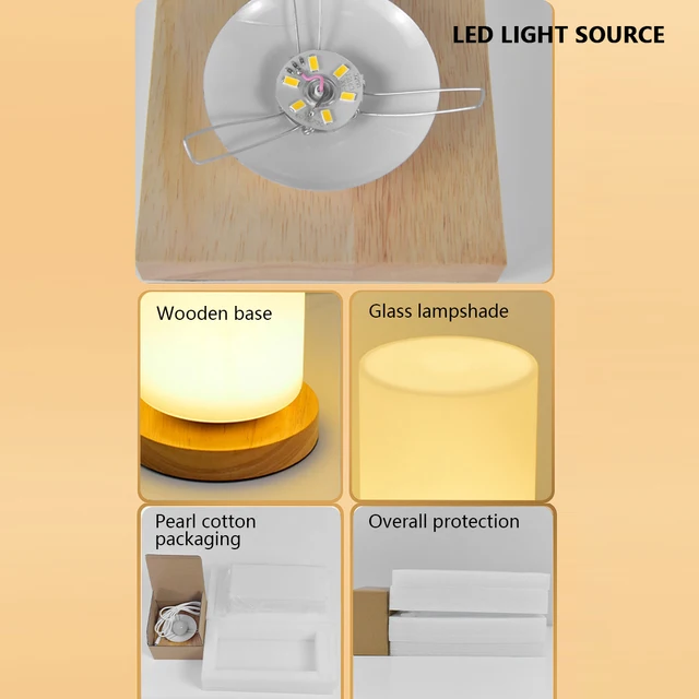 Lampe LED avec Base en bois, luminaire décoratif d'intérieur – Image 6