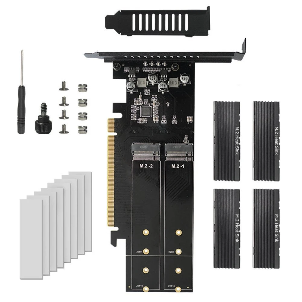 

SSD Riser Card M Key HDD Adapter Controller M.2 NVME Adapter Board Metal PCIE 3.0 X16 4 Slot Supports Raid with Heatsink