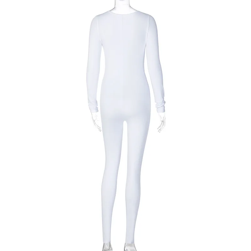 Mono negro de mujer de primavera, de manga larga, con cuello en V, ajustado, de una pieza, elástico, para fitness, mono sexy