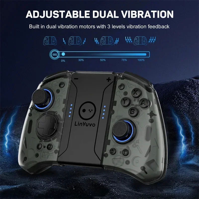 

LinYuvo KS33 Wireless Joypad for Nentindo Switch/Lite/Oled Joystick 8 Colors LED Light Programmable Turbo & Macro programming