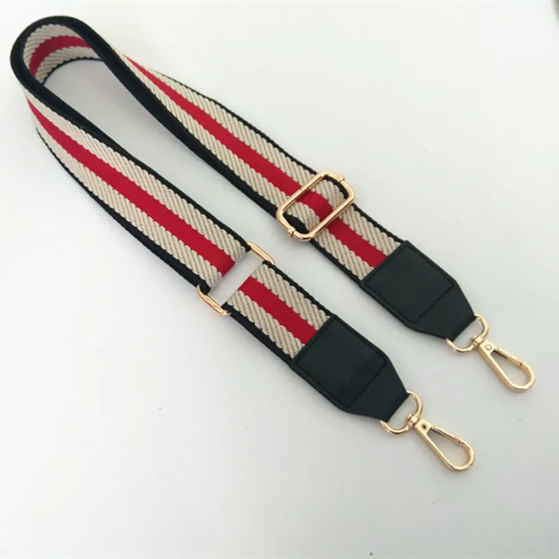 Classic Mix Color Striped Leather Long Strap Bag Accessories Adjustable Women's Shoulder Weight Reduction Gold Buckle Wholesale