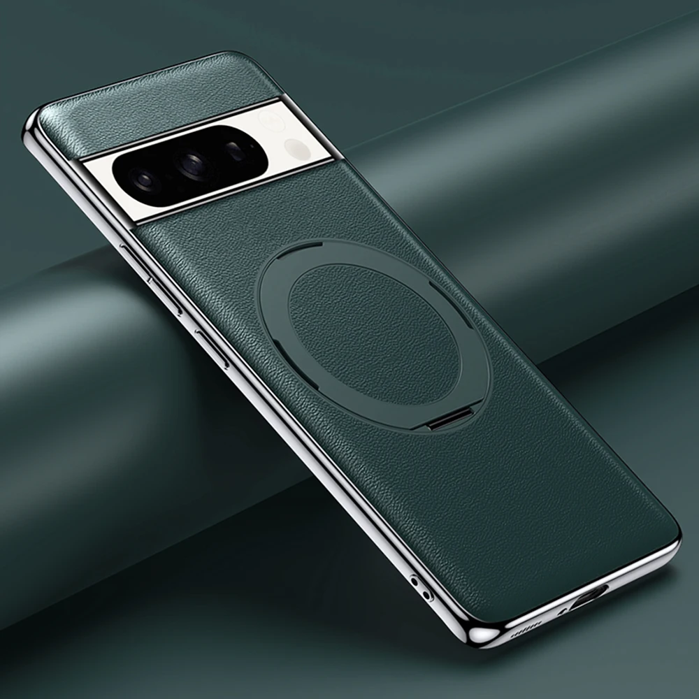 Magnetic Genuine Leather Phone Case for Google Pixel 8 7 Pro 8Pro 7Pro Ring Luxury Lens Protection Holder Phone Back Cover