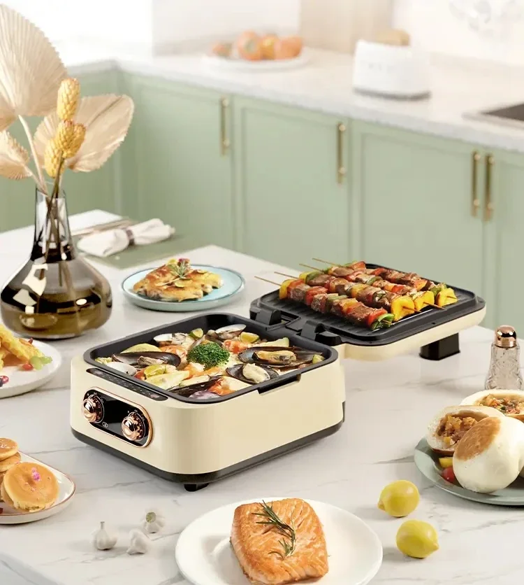 NEW 2-in-1 Multifunctional Electric Grill,Indoor Smokeless Griddle Skillet with Removable Non-Stick Plate