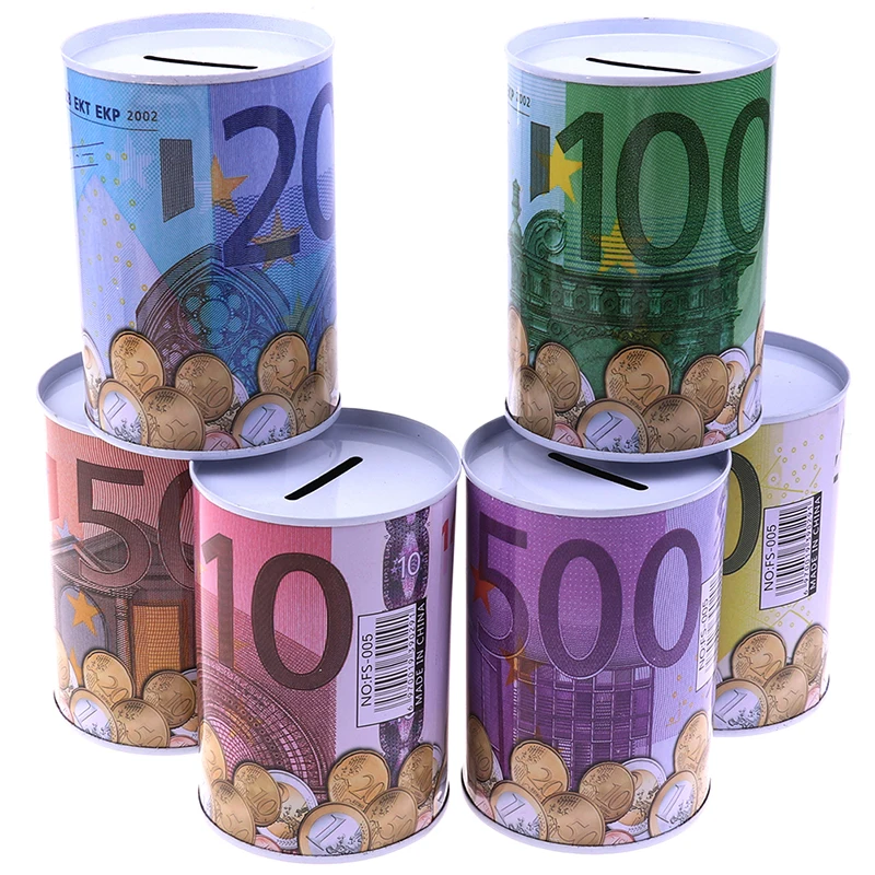 Hucha cilíndrica para monedas y billetes de euro y dólar_voghion.com