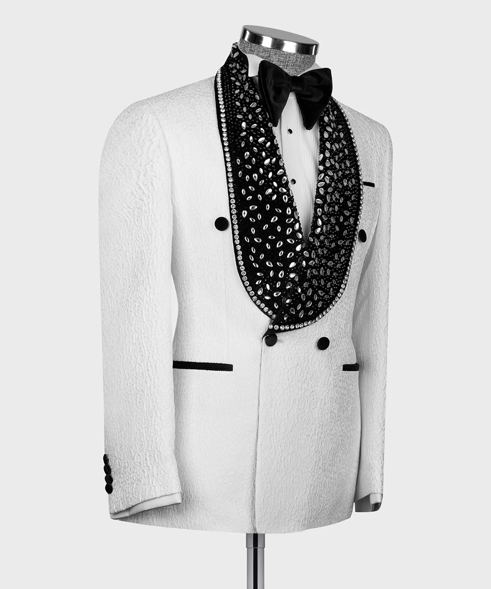 Boy Diamond Lapel Suits Double Breasted Floral Jacket Pants 2 Pieces Children Tuxedos