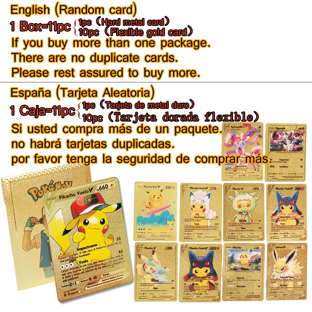 Pokemon Card 10-150pcs Pikachu English Spanish Game Collection Cartas  Pokemon español Vmax GX Metal Pokémon Cards Kids Toy Gift